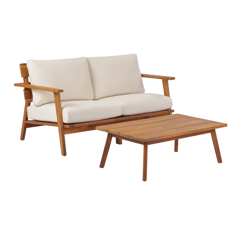 Ensemble de conversation d'extérieur 2 pièces en bois d'acacia avec causeuse et table basse à lattes Liz