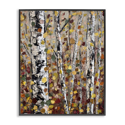 " Autumn Birch Trees Abstract Leaves " by Jen Seeley Painting Print