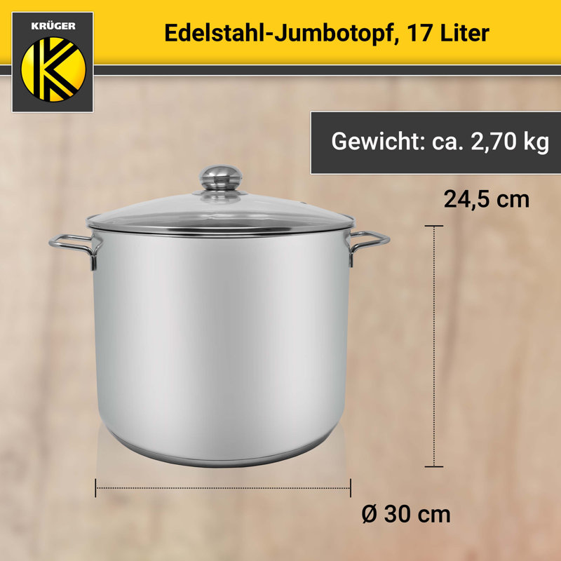 Karl Kruger 20L Stainless Steel Stock Pot, 17 L