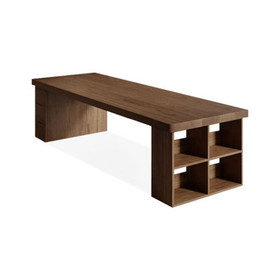 Walnut Rectangular Solid Wood Executive desk with drawers desk