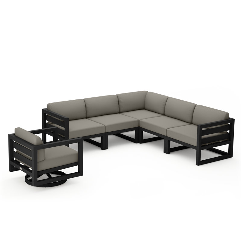 Avion 6 Piece Sectional Set With Swivel, Black, Canvas Charcoal Sunbrella® Canvas