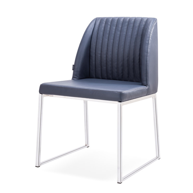 Dejonae 18.5'' H Leatherette Upholstered Side Chair, Navy/Chrome
