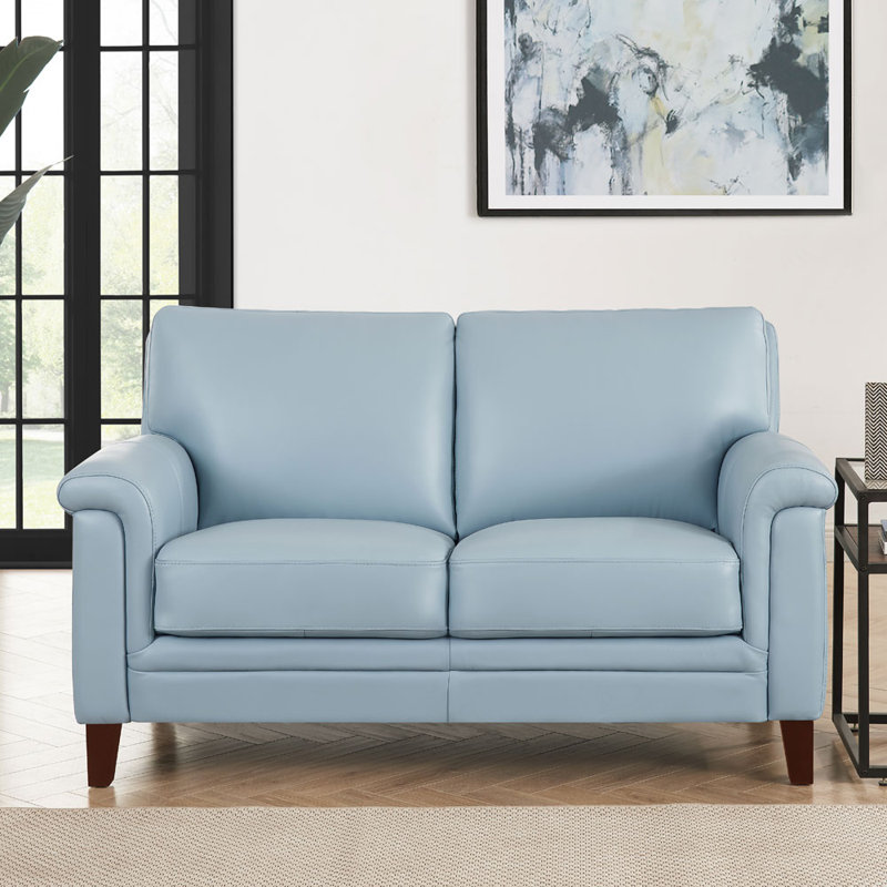 Causeuse en cuir véritable 61,5 po Marineta, Bleu spa