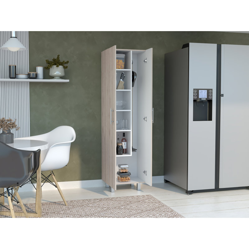 Nala 71.3" Kitchen Pantry Cabinet with Broom Storage, Multistorage and Shelving, Beige