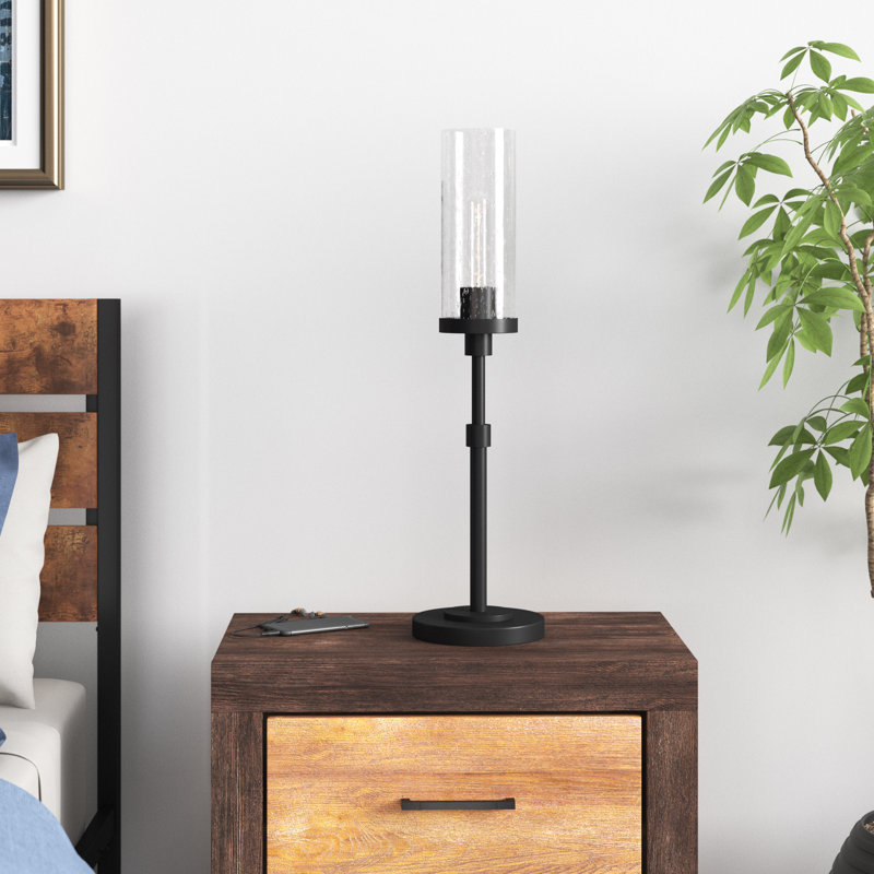 Lampe torchère 26,62 po Frieda, Bronze noirci, Verre martelé