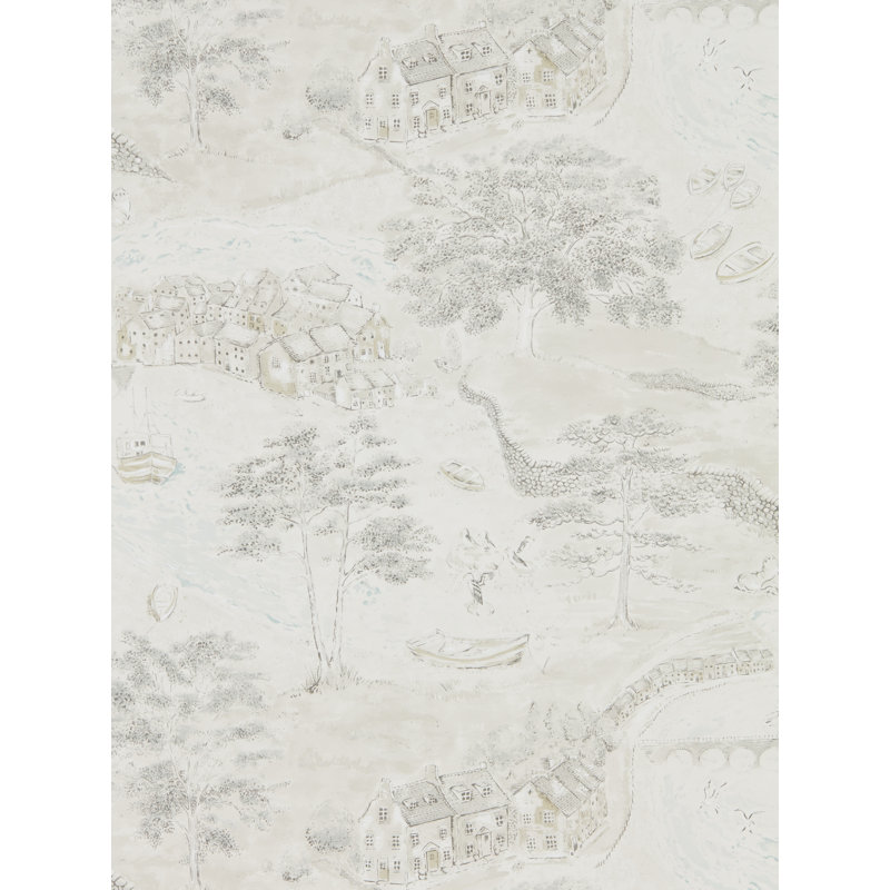 Sea Houses 10.05m x 68.6cm Matte Wallpaper Roll, Grey