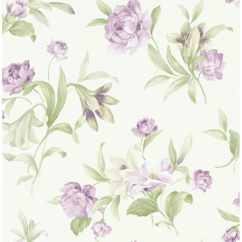Papier peint Seabrook Designs Giverny, Ivoire métallique / lavande