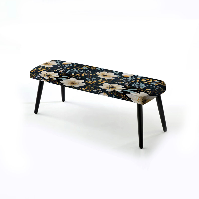 Banc rembourré floral noir Truong, Watercolor Black And White Floral Pattern