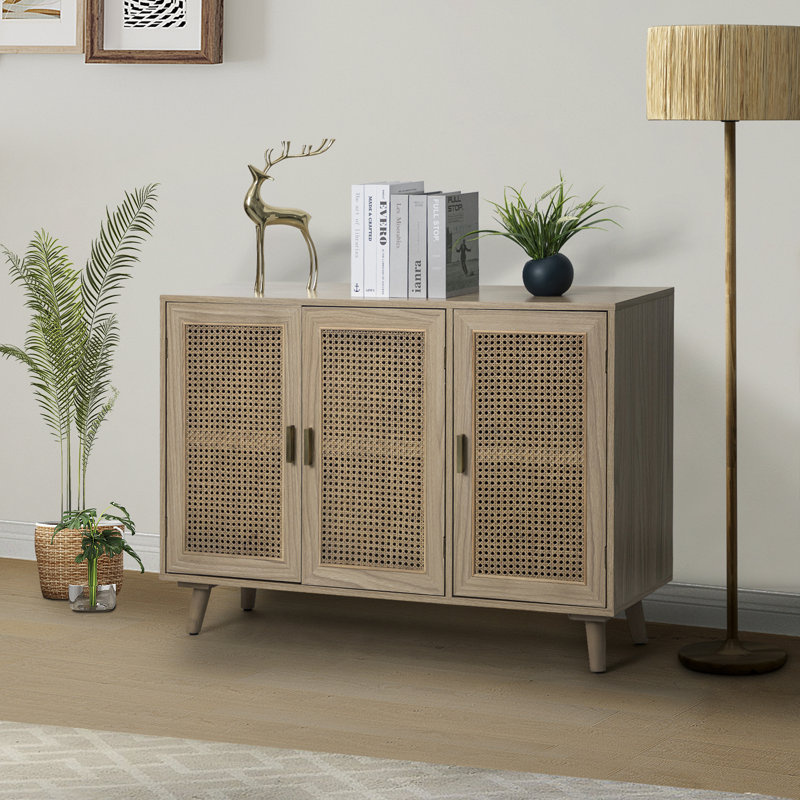 Hearn 109 cm Modern Wide Sideboard with 3 Rattan Doors, Acorn