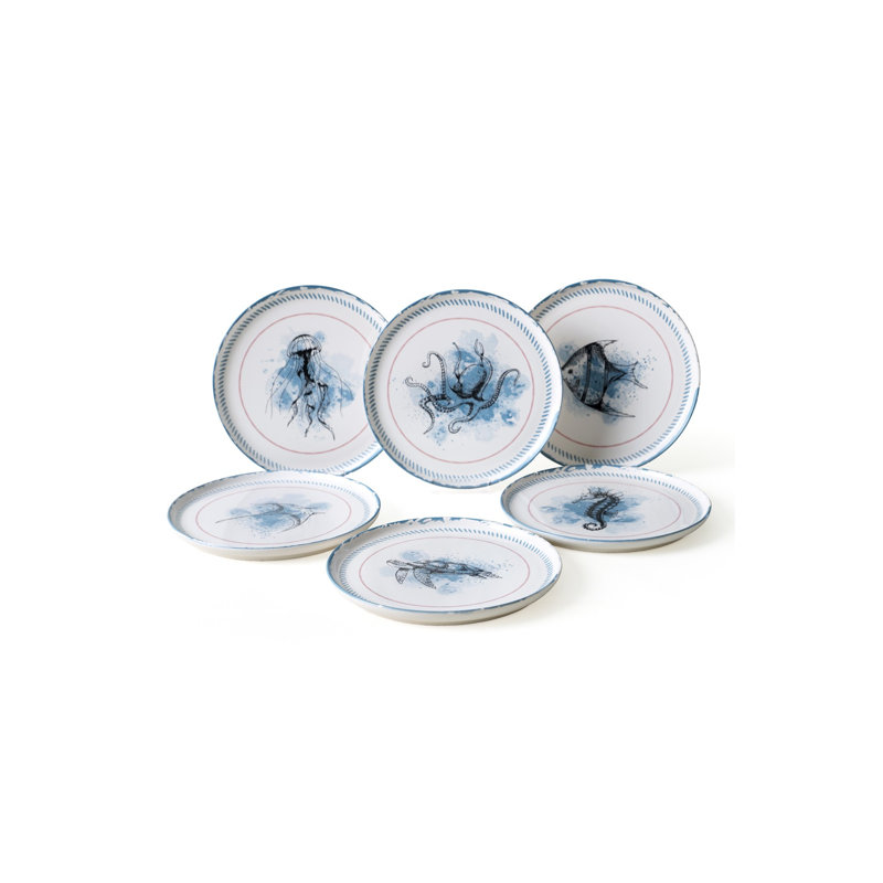 Premium 6-Piece Ceramic Stoneware Plate Set, 8.7 inches | 100% Antibacterial & Eco-Friendly, Water-Resistant, Easy to Clean | Dishwasher Safe up to 122°F, Microwave Safe | Perfect for Everyday Dining & Entertaining