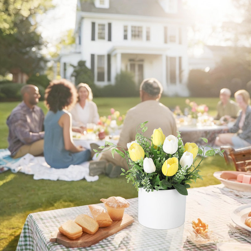 Tulipes fleurs artificielles - 6,9 po Faux tulipes pour la décoration intérieure, Jaune