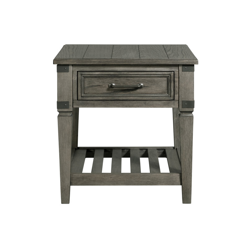 Harpersfield Foundry 24" Wide End Table with Drawer and Shelf, Brushed Pewter