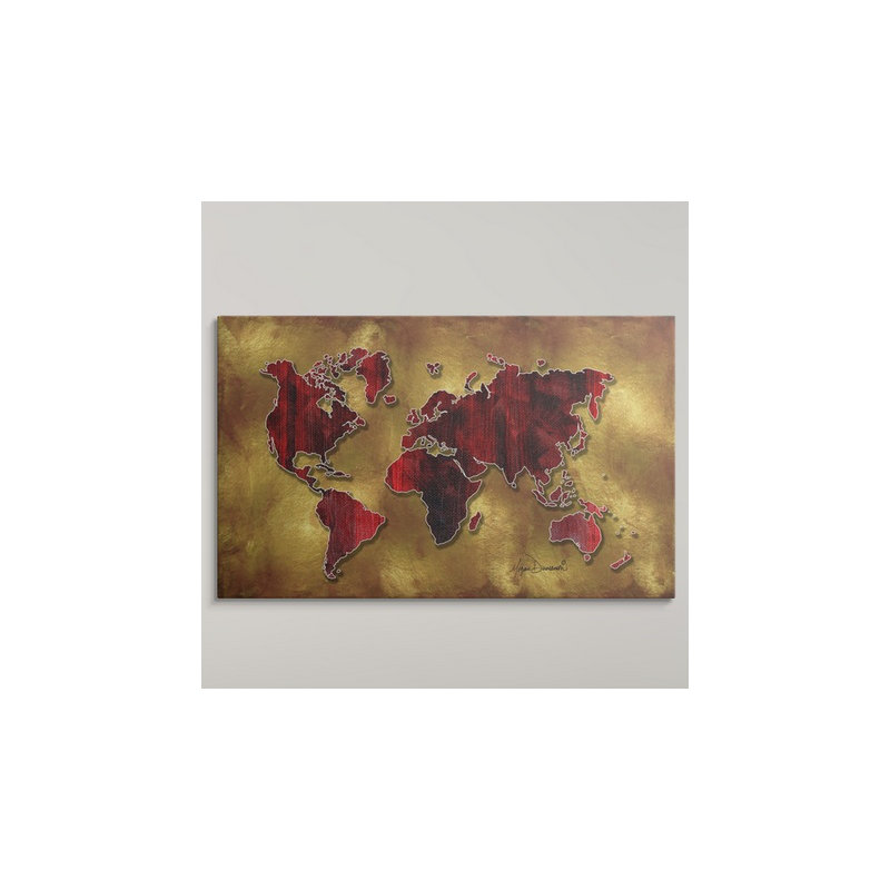 «Anjila World Map Red and Gold» par Megan Duncanson, impression, H 30 po x l 48 po x P 1,5 po, Toile