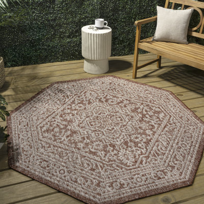 Moten Medallion Textured Weave Red/Taupe Indoor/Outdoor Rug