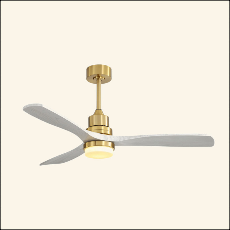 Ventilateur de plafond 52 pouces avec lumière à DEL à intensité variable et 3 pales en bois massif avec moteur à courant continu réversible pour le salon
