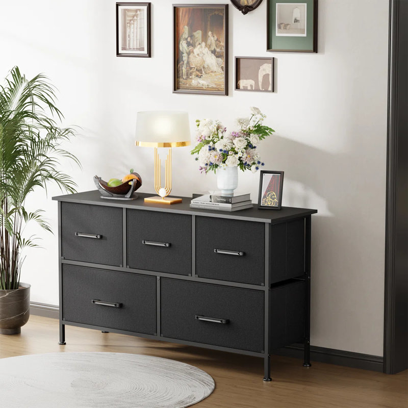 Fabric Dresser With 8 Drawers For Bedroom Closet Dresser With Metal Frame And Wooden Top Tall Storage Tower Double Dresser Chest Of Drawers For Closet Living Room And Entryway