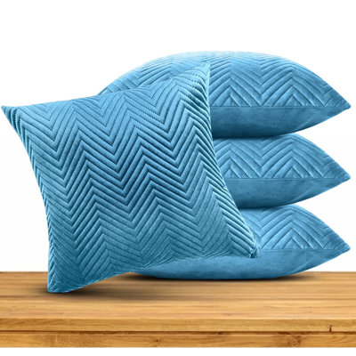 Embossed Quilted Chevron Decorative Cushion Cases - Set of 4 Modern Couch & Bed Décor Velvet Throw Pillow Covers 