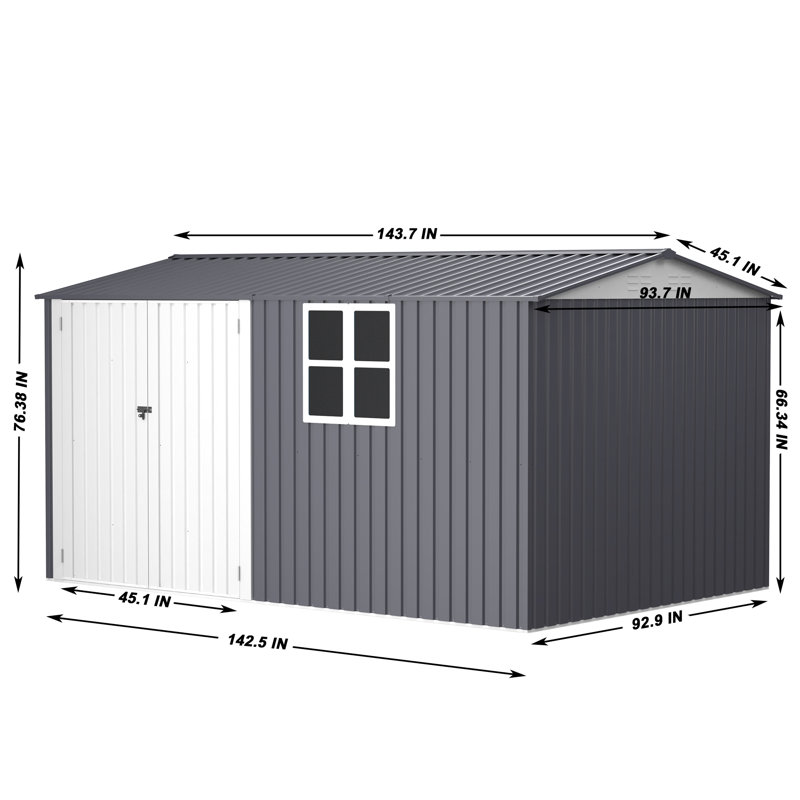 Remise de rangement en métal, 76.38" H x 143.7" W x 93.7" D