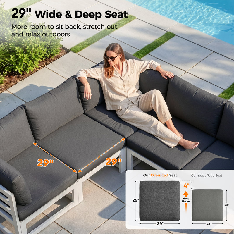 Modern 9-Piece Aluminum Patio Conversation Set with Propane Fire Pit Table, 500lb Capacity Heavy-Duty Outdoor Sectional Set with Cushions