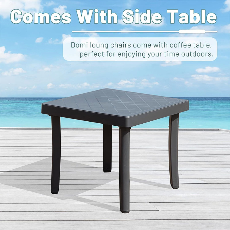 Chaise longue de patio en aluminium avec dossier réglable, table d'appoint et roulettes pour la détente en plein air