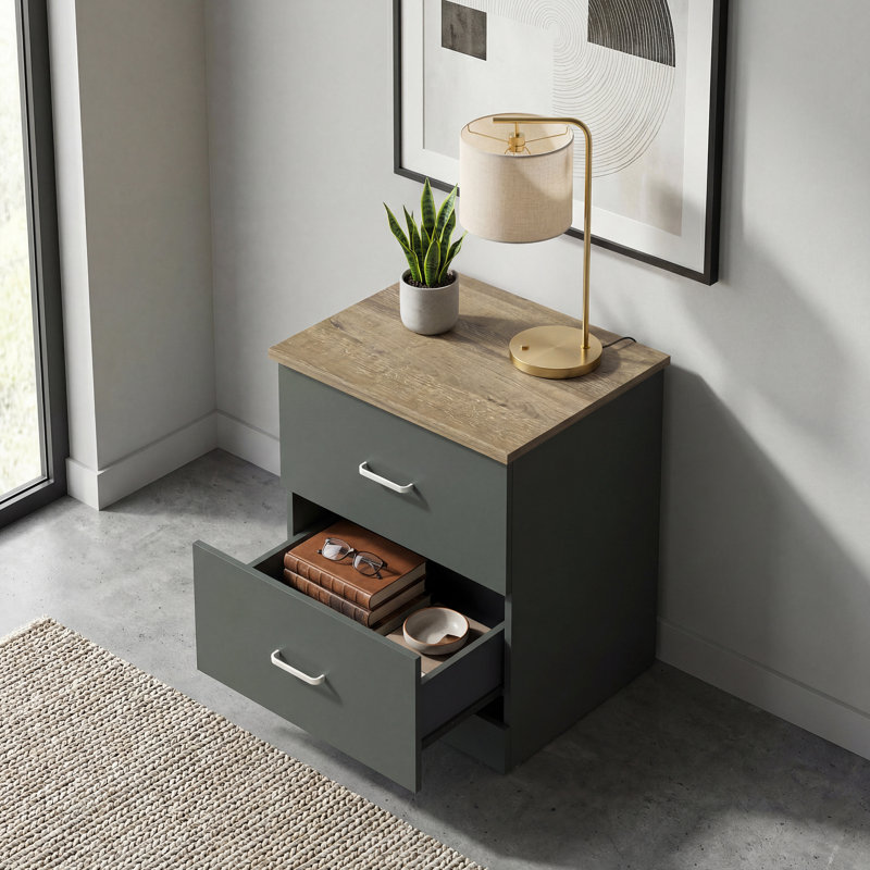 Allyannah 23.6" 2-Drawer Nightstand, Individual, Dusty Gray Oak