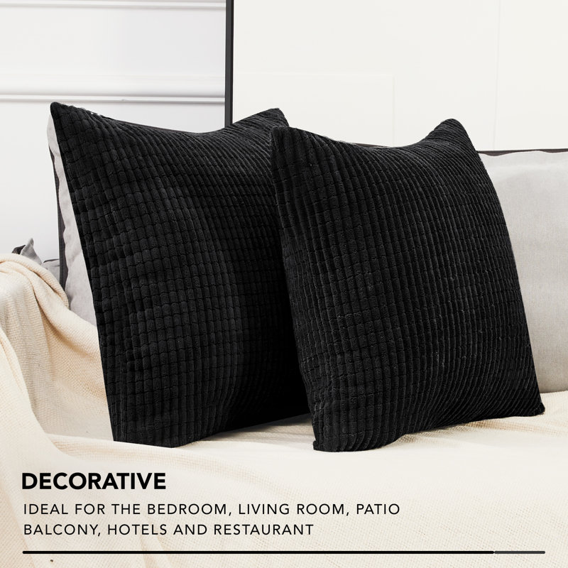 Deconov Square Pillow Cover, 16" x 16", Black