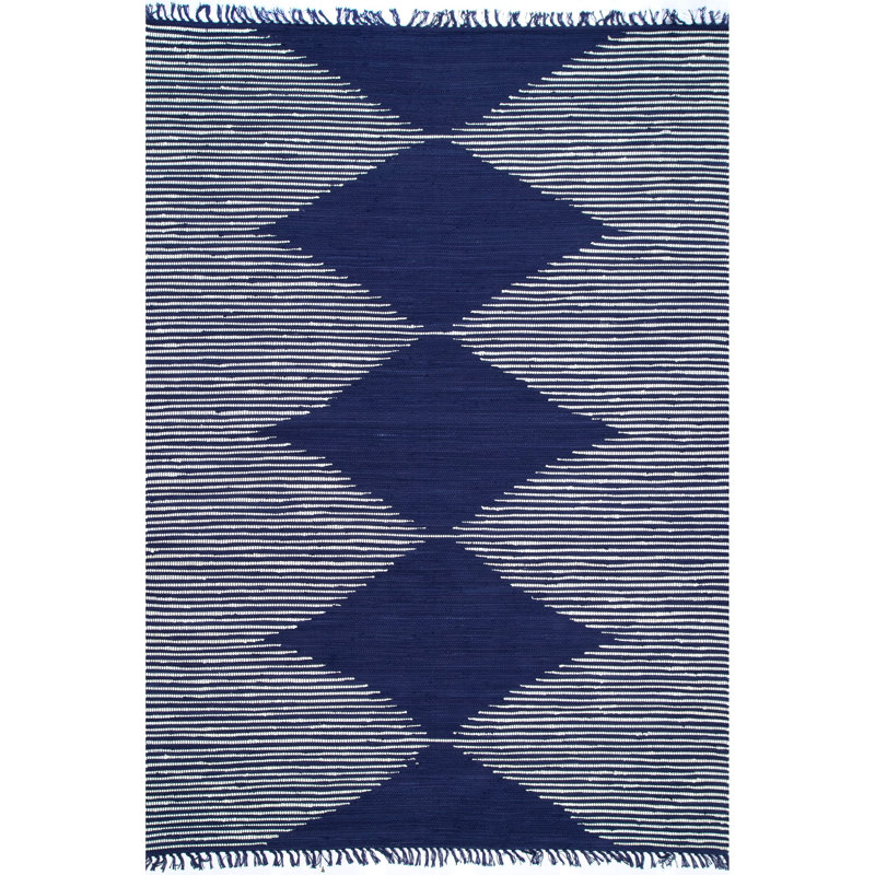 Tapis rayé en coton tissé à plat à la main Heusden, Rectangle 7 pi 6 po x 9 pi 6 po