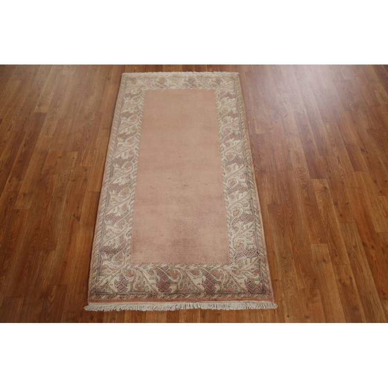 Tapis corail / ivoire en laine noué à la main de conception unique 2 pi 6 po x 4 pi 8 po New Age