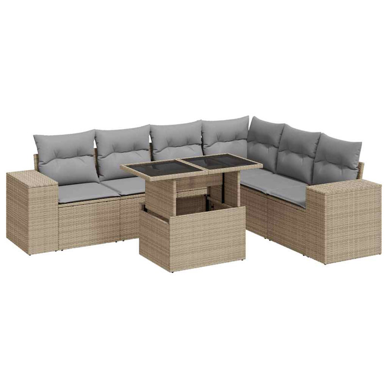  Ensemble de canapé de jardin avec accoudoirs réglables en rotin PE beige