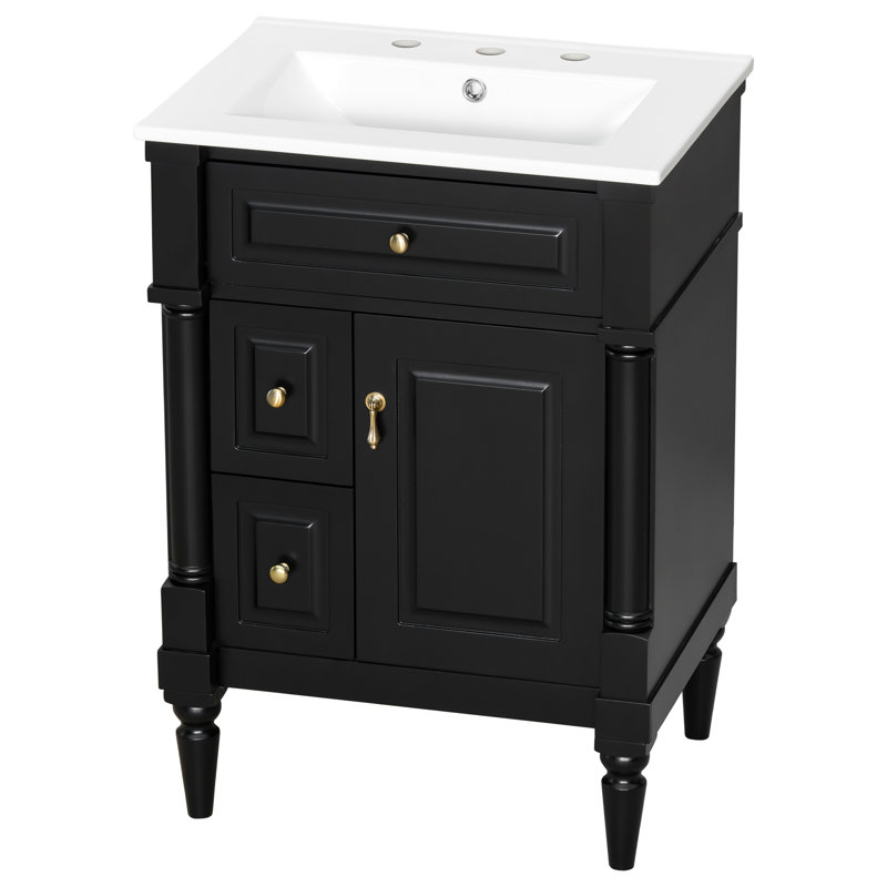 Meuble-lavabo 24 po avec lavabo | Rangement moderne pour petits espaces | Idée cadeau, Noir, 24