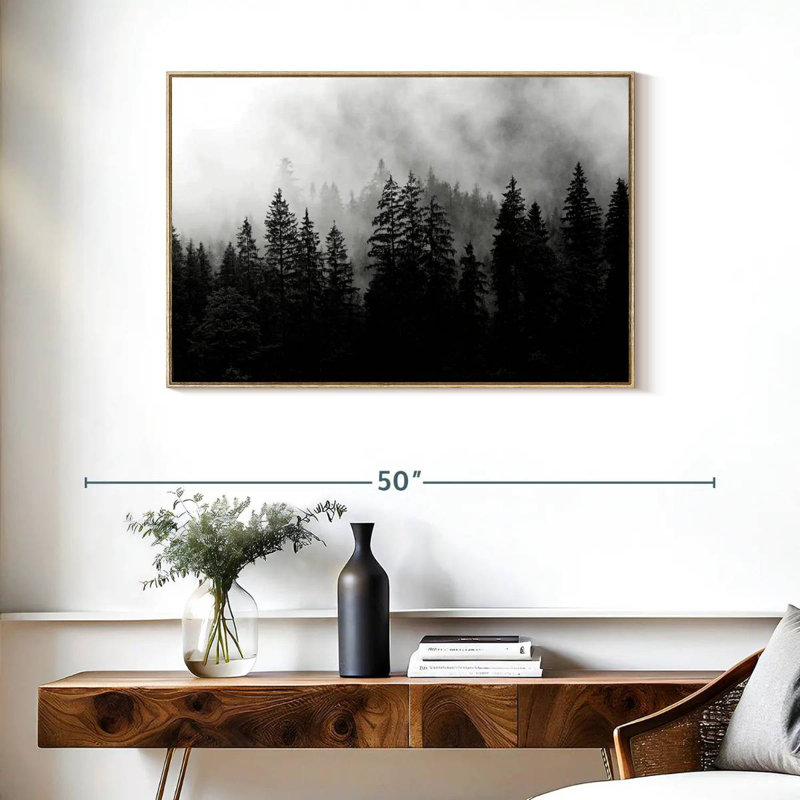 Silhouette matin brumeux, Cadre flottant en bois naturel, 37 po x 25 po