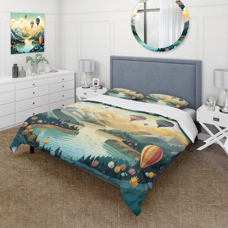 Hot Air Balloon Off Into The Sky I BeddingMicrofiber / Polyester Duvet Cover Set, Twin Duvet Cover + 1 Standard Sham