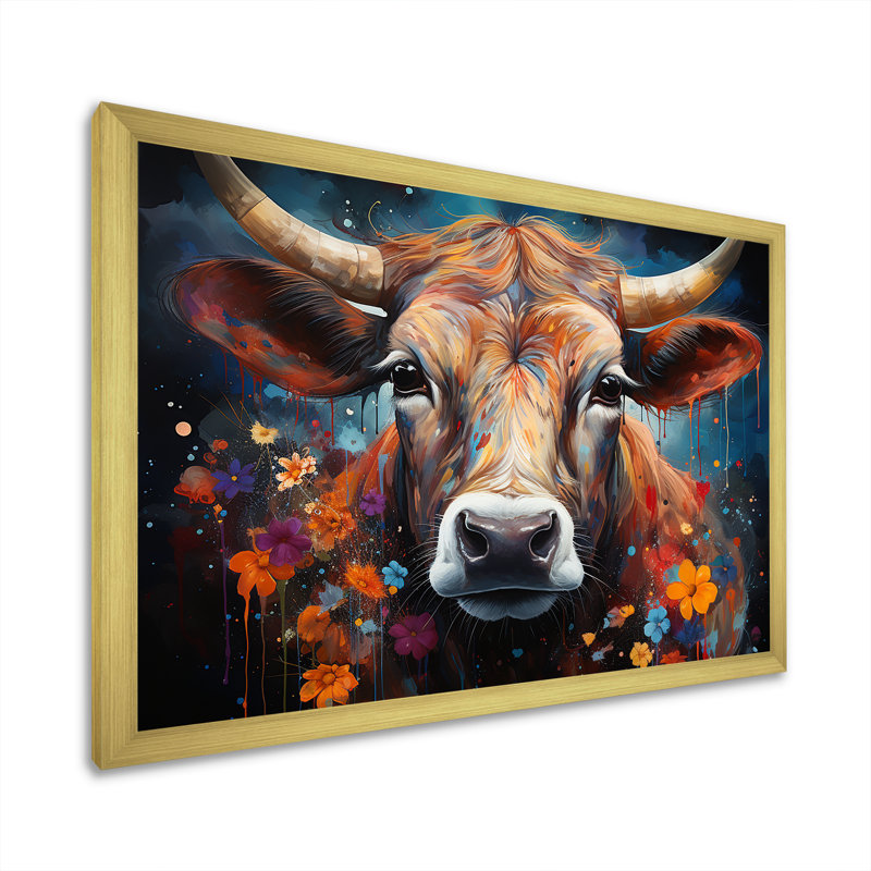 Céleste bovin coloré I - impression, Cadre doré simple, H 12 po x l 20 po x P 1 po