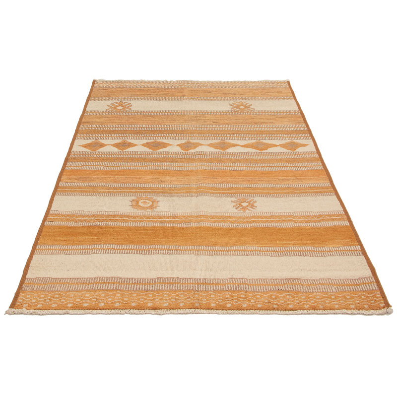 Tapis à main one-of-kind-noué la 2010 shalimar orange/crème 5 pi 9 po x 8 pi, laine de 9 po Céline