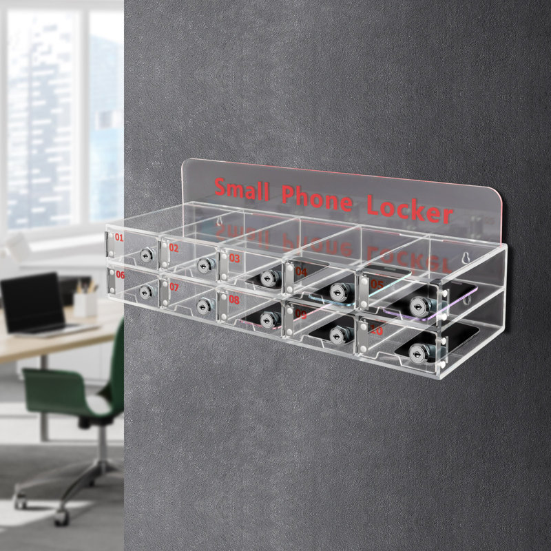 Boîte de serrure pour téléphone portable en acrylique à 10 fentes avec porte