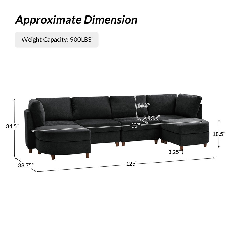 Canapé modulaire avec repose-pieds l 125 po Shawn, Chenille graphite