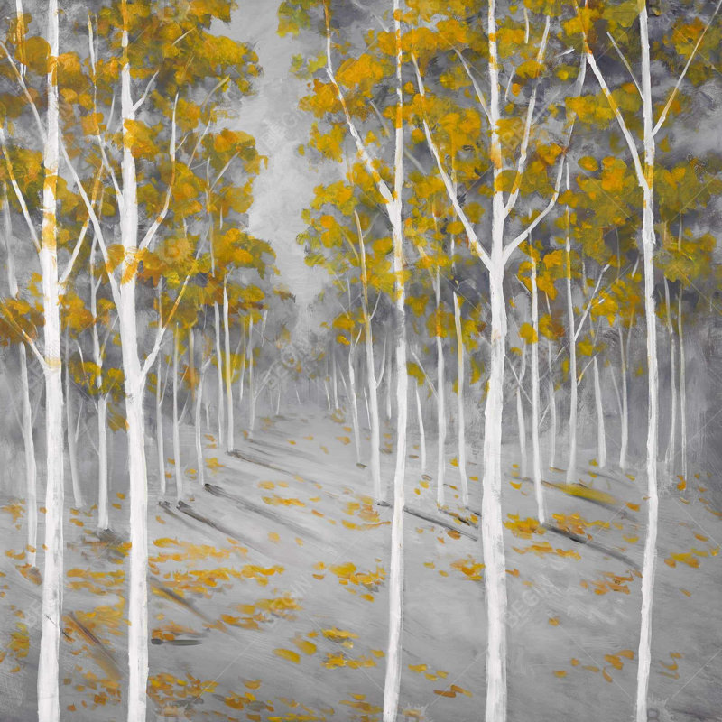 « bouleau forest », reproduction de peinture à l’huile sur toile tendue, H 16 po x l 16 po x P 1,5 po