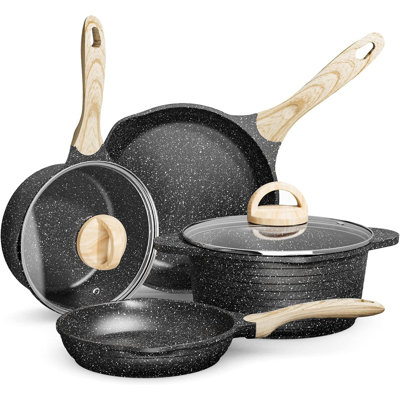 Pots And Pans Set, Nonstick Granite Cookware Sets Induction Compatible 14 Pieces With Frying Pan, Saucepan, Casserole, PFOA Free, (Grey, 14Pcs Cookwar -  CG INTERNATIONAL TRADING, a317