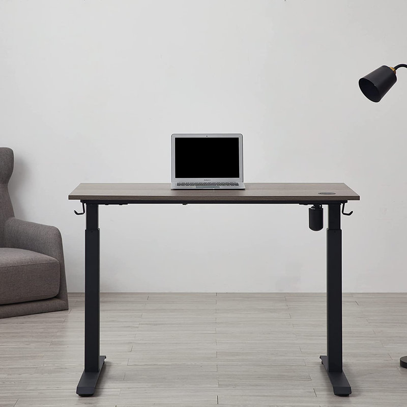 Jeetram Adjustable Metal Base Standing Desk, Gray Oak/Black