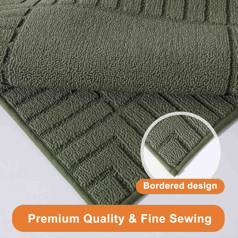 Green Rectangular Non-Slip Synthetic Kitchen Mat Set
