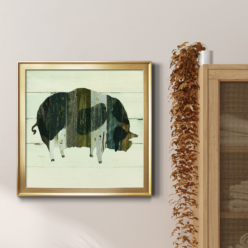 Woodgrain Pig - Peinture sur toile encadrée, H 26,5 po x l 26,5 po x P 1,5 po, Encadrement doré
