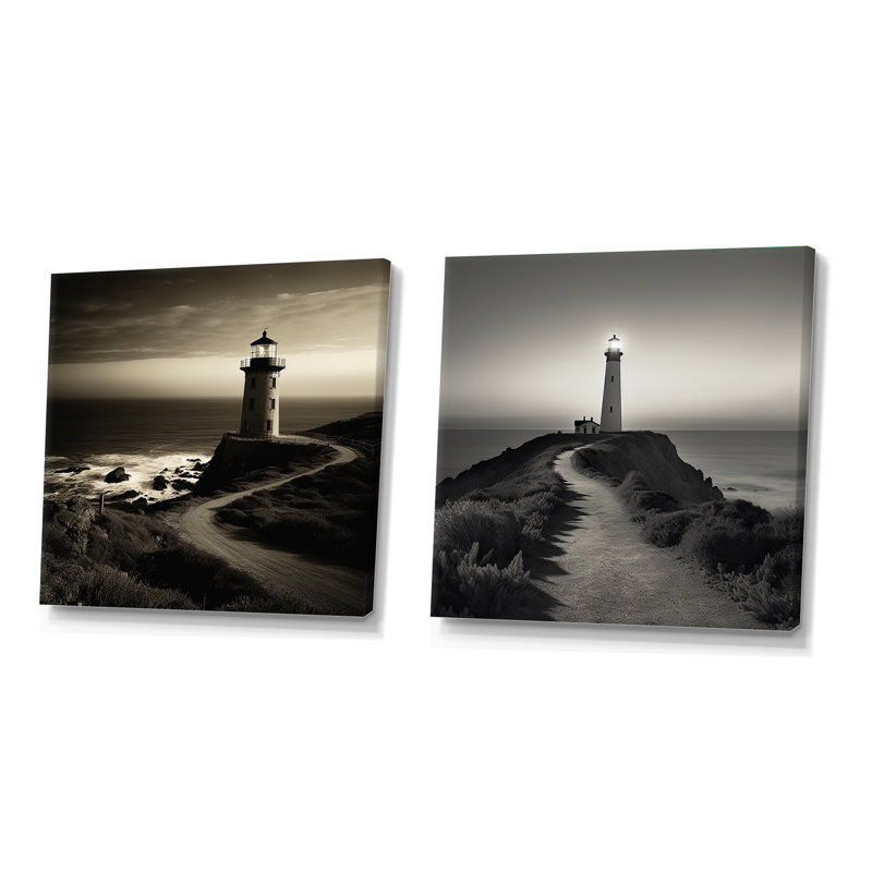 Phare noir et blanc Panorama, Toile tendue, 36" H x 73" W