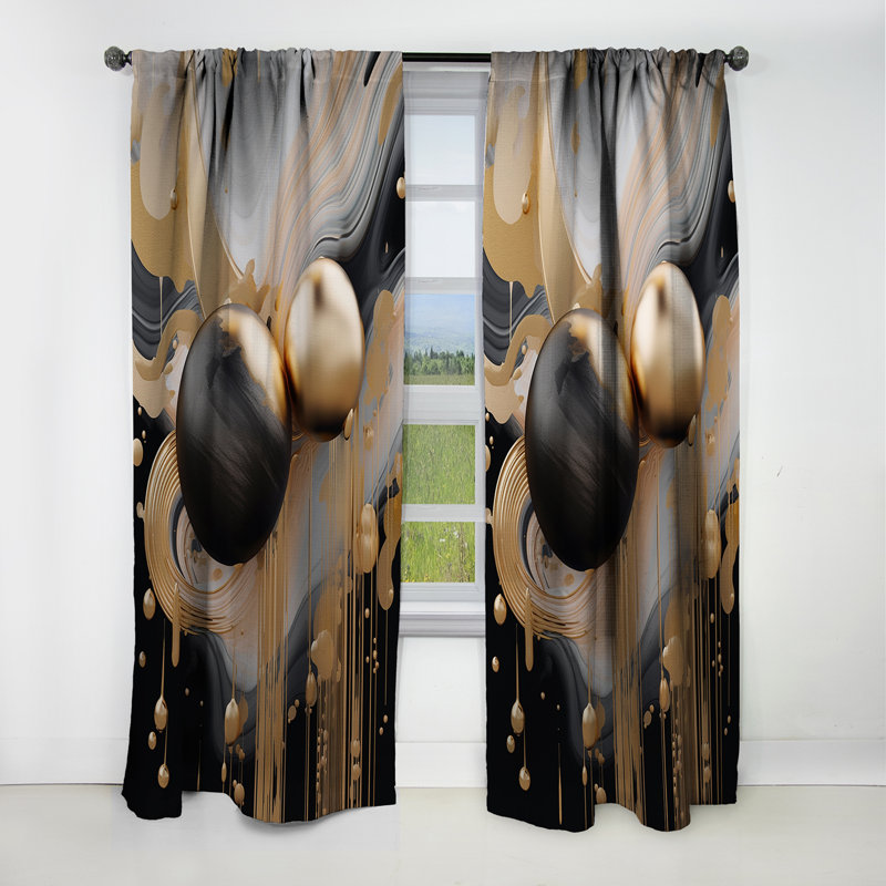 Gold And Black Mystic Mulanje IV - Shapes Curtain - Blackout Abstract Curtain - 1 Panels, 52" W x 95" L