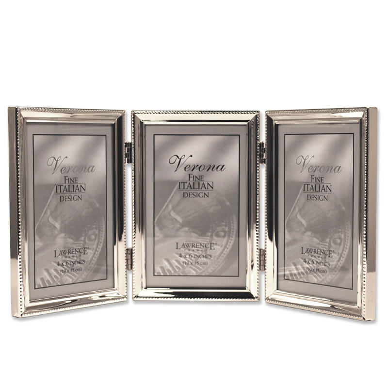 Triple cadre photo à charnières Saunterton, 4 po x 6 po, Plaqué d'argent poli
