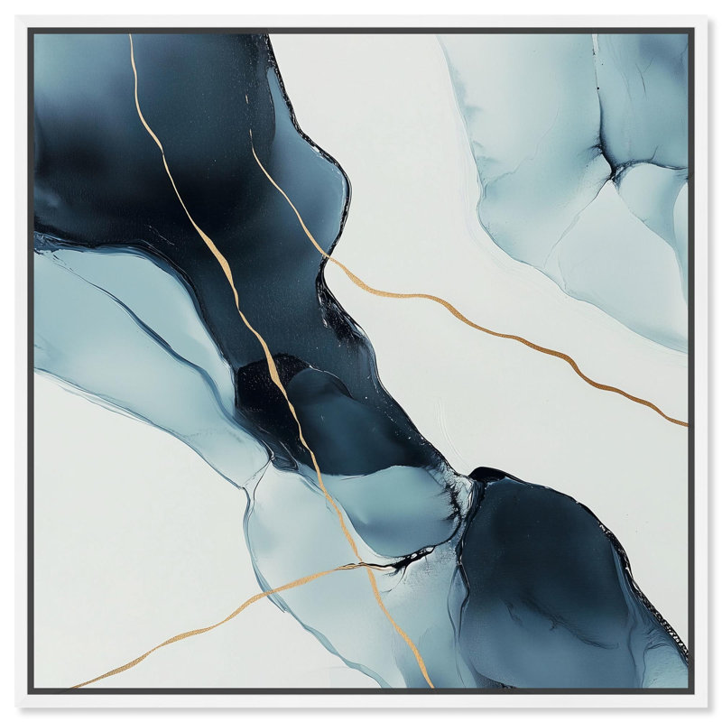 «Cerulean Flow I», art numérique sur toile par , H 17 po x l 17 po, Cadre flottant blanc