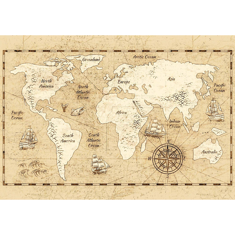 World Map No.4 - No Frame Print, Wood, 40cm H x 60cm W