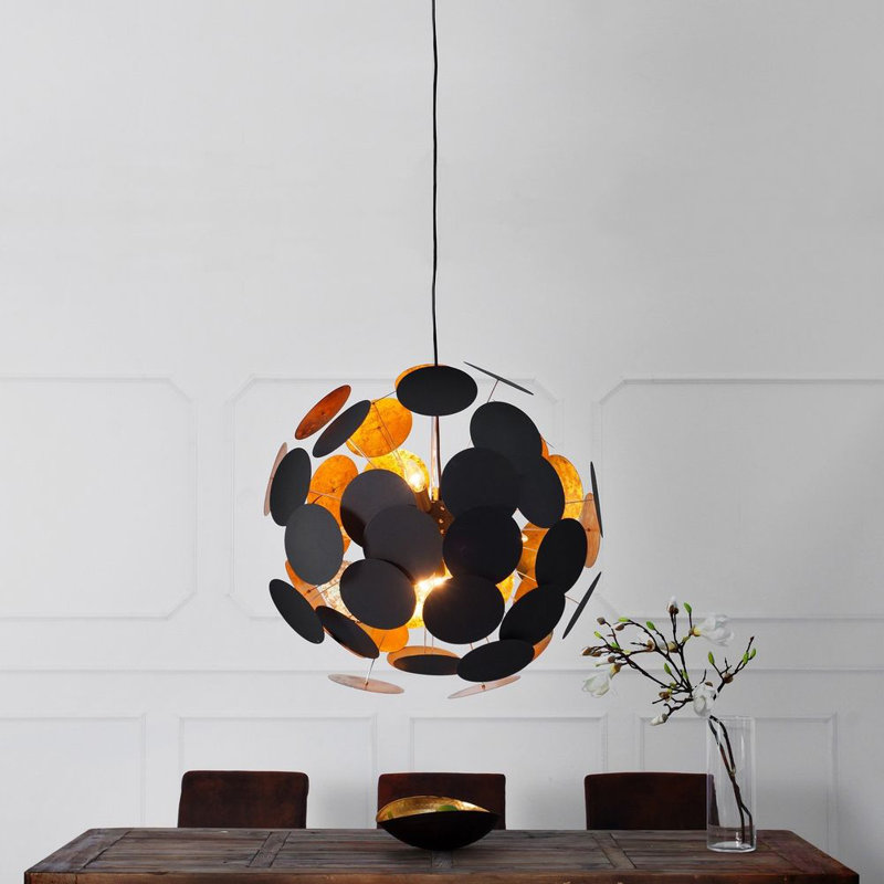 1 - Light Silver Sphere Pendant, Black/Gold