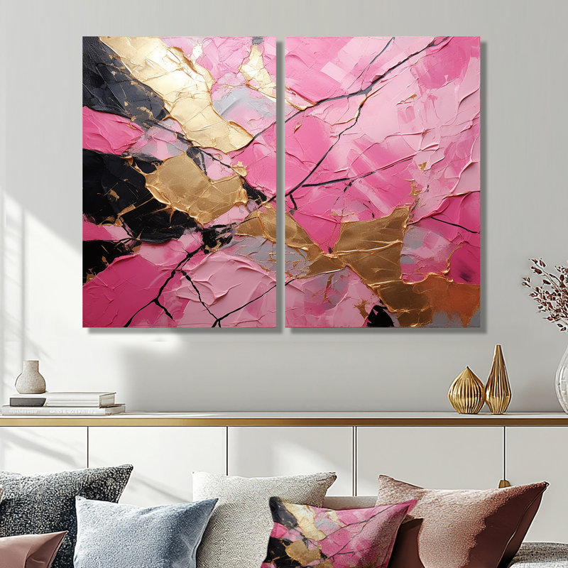 Minimalism Pink Gold Poteries I - Pink Modern Wall Decor, Wrapped Canvas, Does Not Apply, 36" H x 48" W