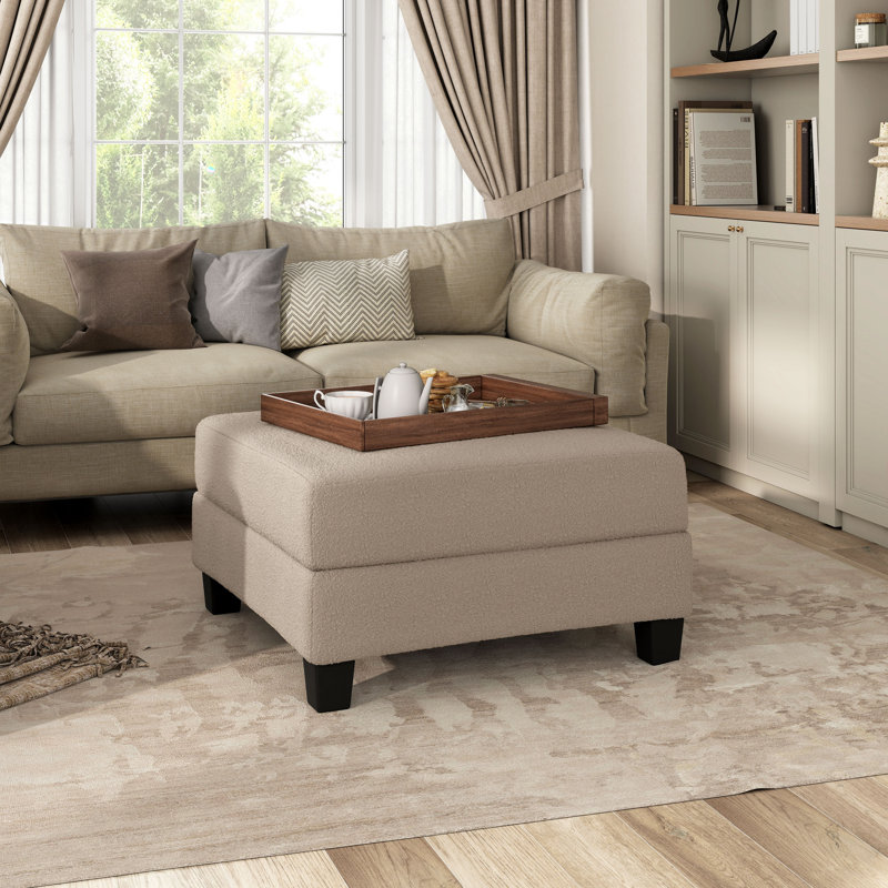 Viafora Square Boucle Storage Ottoman, Beige