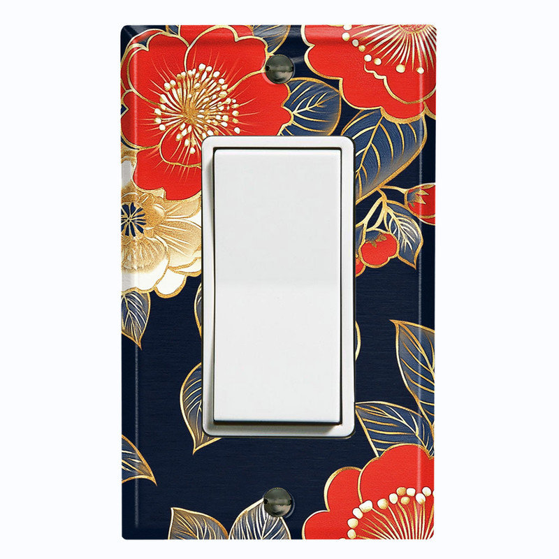 Couvercle de plaque d'interrupteur en métal; Chaise berçante GFI 1 taille US standard - Fleurs japonaises rétro